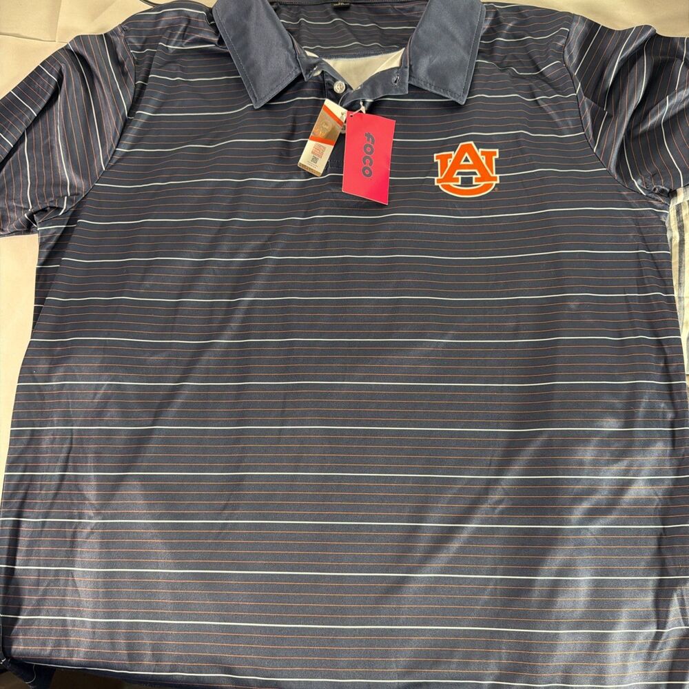 Auburn Tigers NCAA Polo Shirt Men XXL Striped Foco Short Sleeve Collared New 2XL
